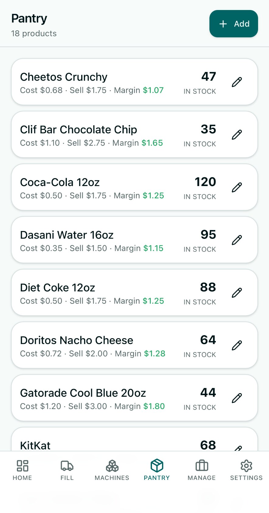 Pantry list on mobile