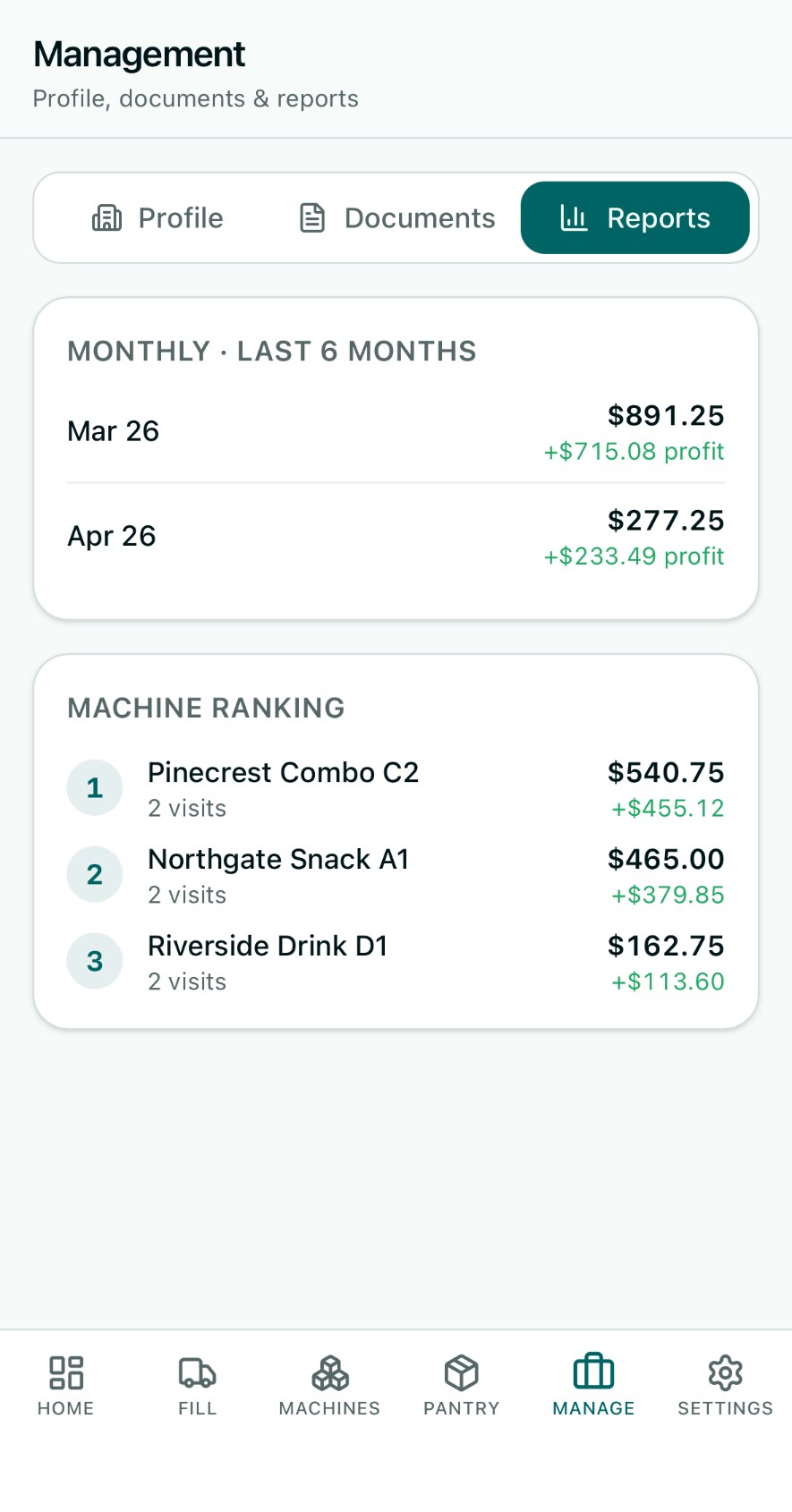 Reports on mobile